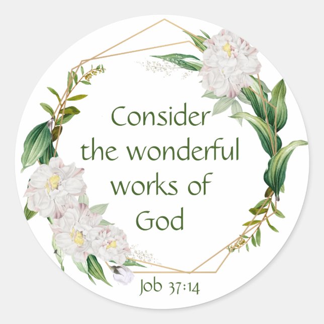Inspirational Scripture Quote White Roses Flower Classic Round Sticker (Front)