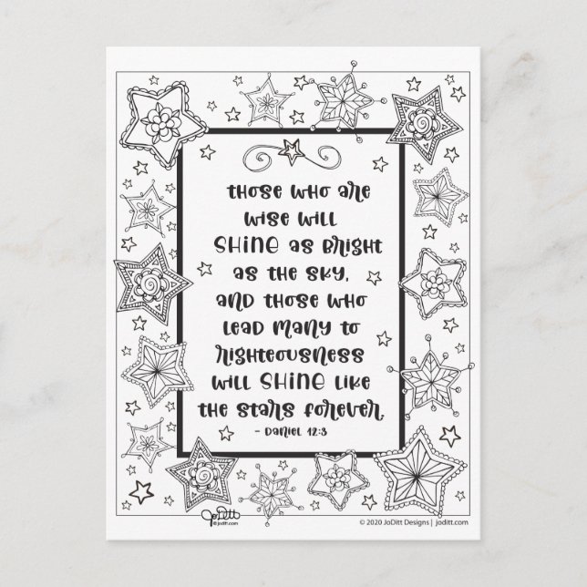 Inspirational Scripture Shine Like Stars Colouring Postcard (Front)