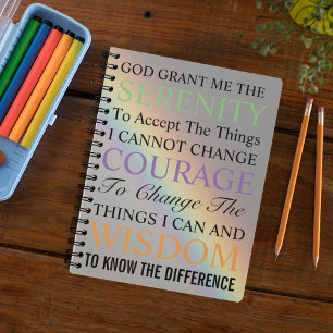 Inspirational Serenity Prayer Colourful Rainbow Notebook