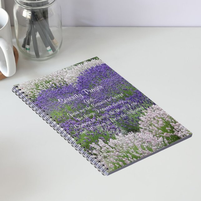 Inspirational Serenity Prayer Lavender Garden Notebook (In Situ)