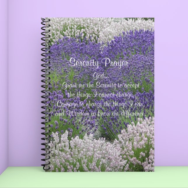 Inspirational Serenity Prayer Lavender Garden Notebook (In Situ)