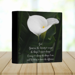 Inspirational Serenity Prayer White Calla Lily Binder