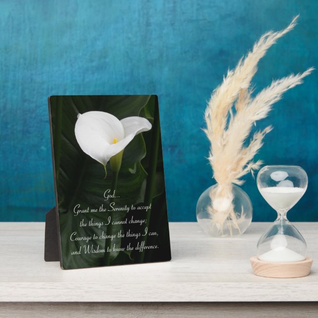 Inspirational Serenity Prayer White Calla Lily Plaque (Side)