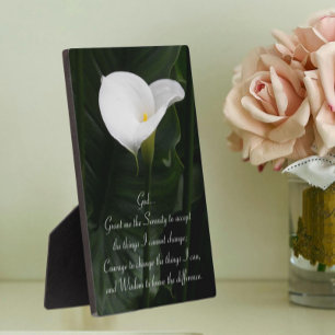 Inspirational Serenity Prayer White Calla Lily Plaque