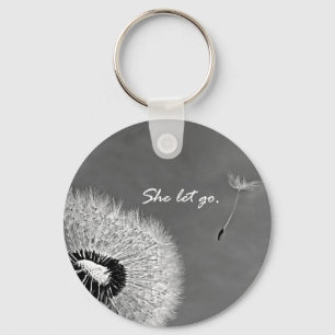 Inspirational She Let Go Quote with Dandelion Keychain