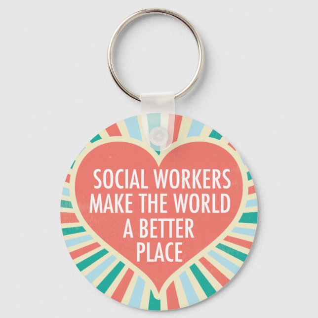 Inspirational Social Work Quote Heart Retro Colour Keychain (Front)