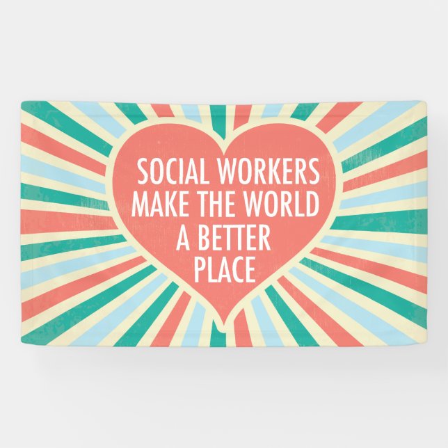 Inspirational Social Work Quote Heart Retro Party Banner (Horizontal)