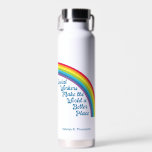 Inspirational Social Work Rainbow Personalized Water Bottle<br><div class="desc">Social workers make the world a better place. Motivational social work gift with a beautiful quote and cute rainbow. Pretty social services water bottle custom made with a name in blue.</div>