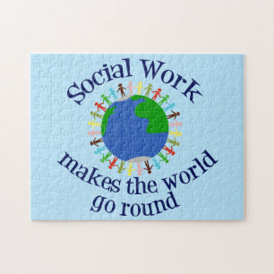 Inspirational Social Work World Quote Blue Jigsaw Puzzle