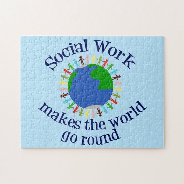 Inspirational Social Work World Quote Blue Jigsaw Puzzle (Horizontal)