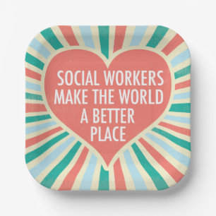Inspirational Social Worker Heart Quote Party Paper Plate