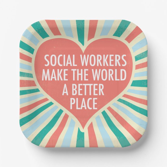 Inspirational Social Worker Heart Quote Party Paper Plate (Front)
