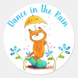 Inspirational Spring Fox with Umbrella Classic Round Sticker
