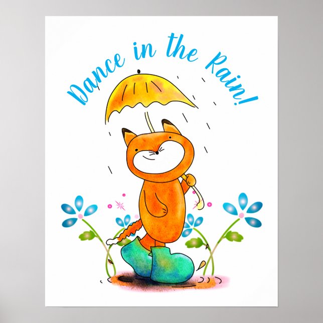 Inspirational Spring Fox with Umbrella Poster (Front)