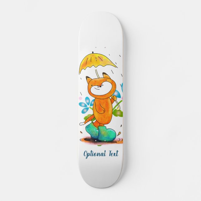 Inspirational Spring Fox with Umbrella Skateboard (Front)
