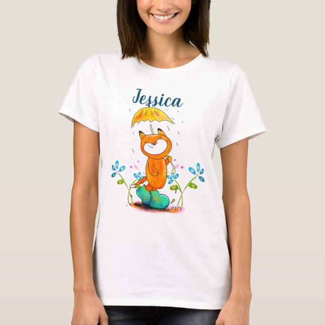Inspirational Spring Fox with Umbrella T-Shirt (Front)