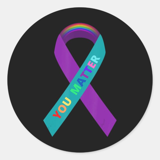 Inspirational Suicide Awareness Ribbon for LGBTQ C Classic Round Sticker (Front)