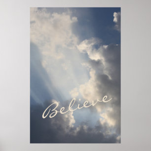 Inspirational Sunbeams Blue Sky Poster