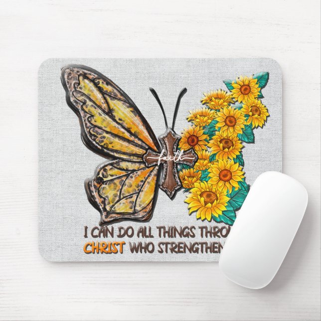 Inspirational Sunflower/Cross/Butterfly  Mouse Pad (With Mouse)