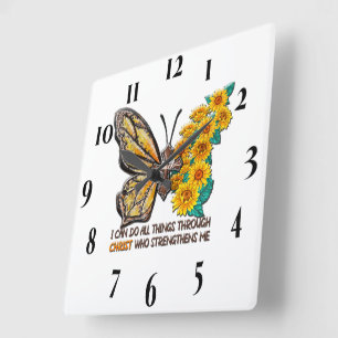 Inspirational Sunflower/Cross/Butterfly Square Wall Clock