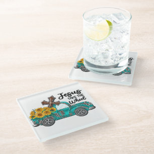 Inspirational Sunflower/Truck  Sublimation Glass Coaster
