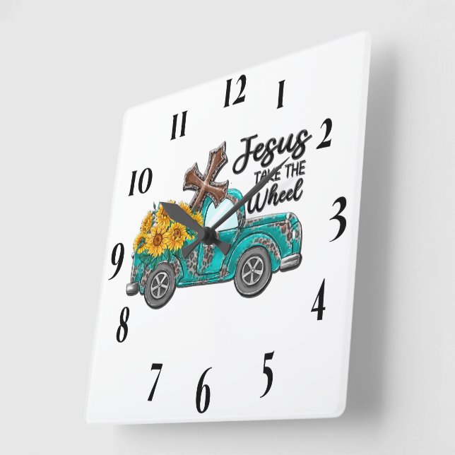 Inspirational Sunflower/Truck  Sublimation Square Wall Clock (Angle)