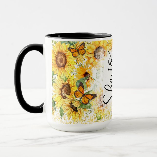 Inspirational Sunflowers and Butterflies Mug (Left)