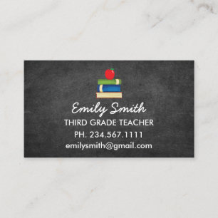Inspirational Teacher Watercolor Apple Chalkboard Business Card