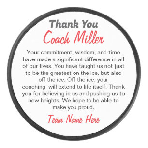Inspirational Thank You Coach Hockey Puck