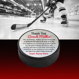 Inspirational Thank You Coach On Ice Hockey Rink  Puck