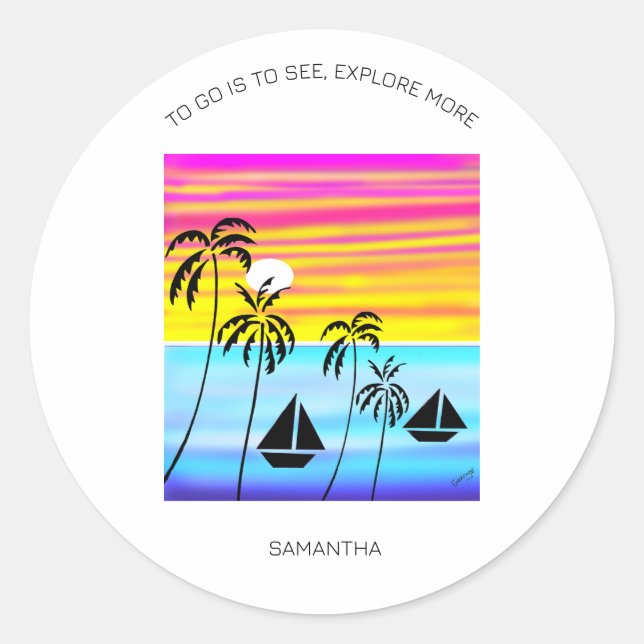 Inspirational, Tropical Sunset Sunset Sailing  Classic Round Sticker (Front)