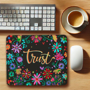 Inspirational Trust Black Floral Inspirivity Mouse Pad
