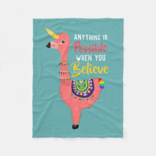 Inspirational Unicorn Flamingo Llama Believe Quote Fleece Blanket