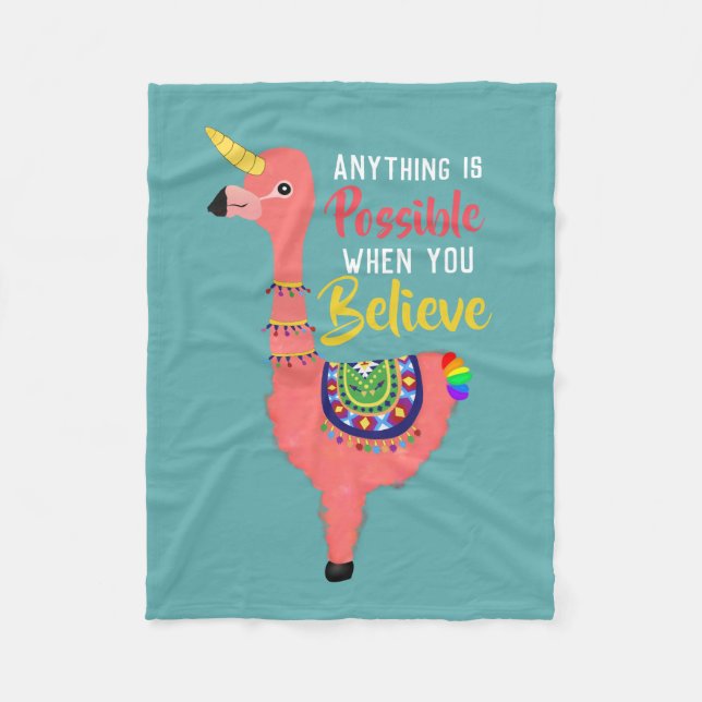 Inspirational Unicorn Flamingo Llama Believe Quote Fleece Blanket (Front)