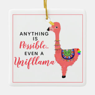 Inspirational Unicorn Flamingo Llama   Unifllama Ceramic Ornament