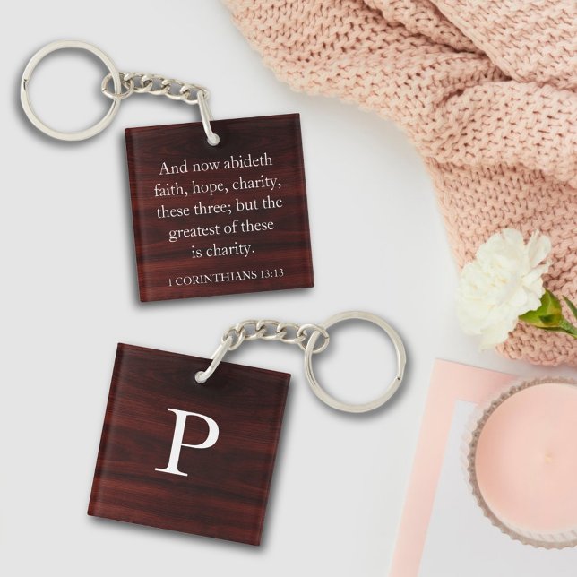 Inspirational Verse 1 Corinthians 13:13 Monogram Keychain (Creator Uploaded)