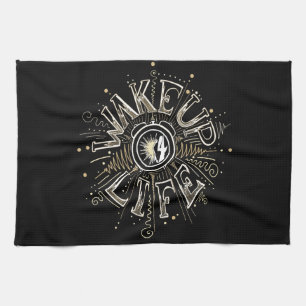 Inspirational WAKE UP 4 LIFE quote illustration Kitchen Towel