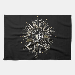 Inspirational WAKE UP 4 LIFE quote illustration Kitchen Towel