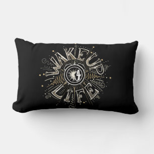 Inspirational WAKE UP 4 LIFE quote illustration Lumbar Pillow