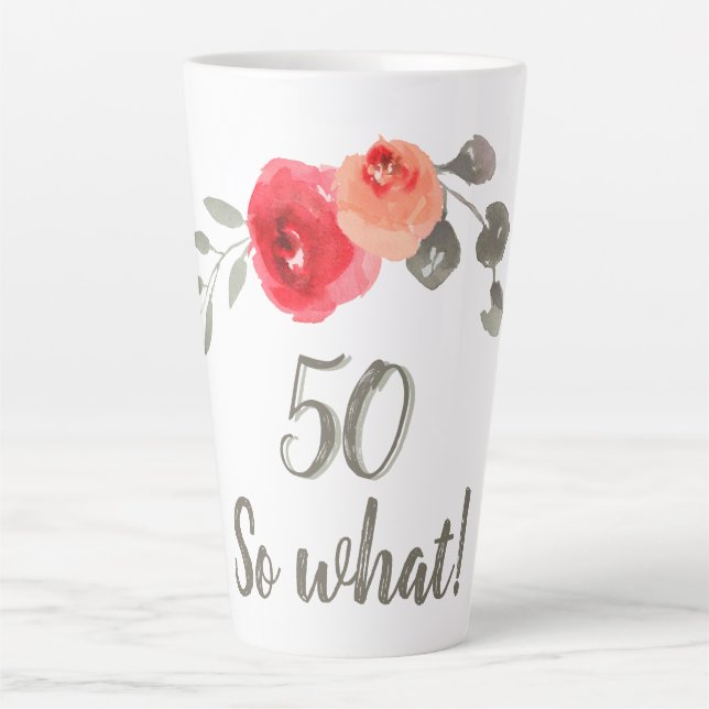 Inspirational Watercolor 50th Birthday Floral Latte Mug (Front)