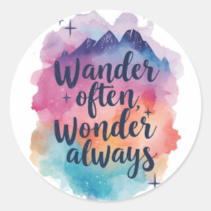 Inspirational Watercolor Wanderlust Message Classic Round Sticker