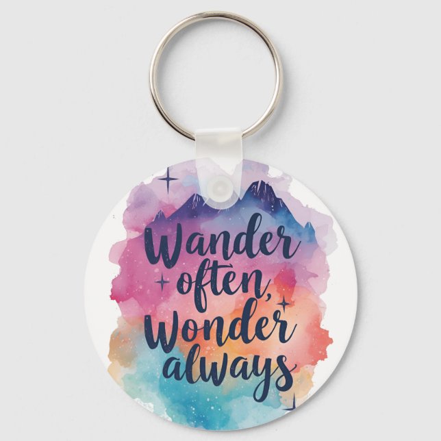 Inspirational Watercolor Wanderlust Message Keychain (Front)