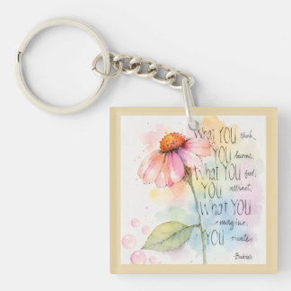 Inspirational Watercolor Wildflower Quote Art Keychain