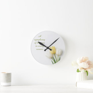 Inspirational White and Yellow Tulip Round Clock