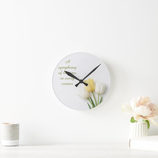 Inspirational White and Yellow Tulip Round Clock (Home)