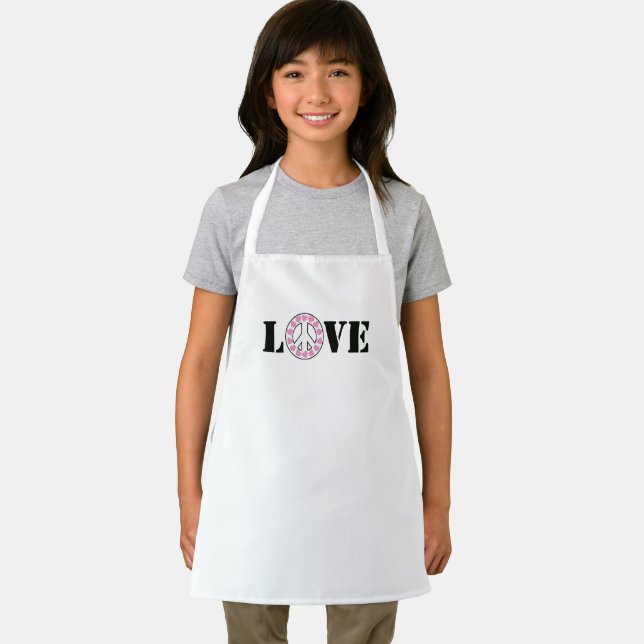 Inspirational White Pink Love Peace Hearts Apron (Insitu)