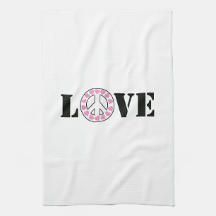 Inspirational White Pink Love Peace Hearts Kitchen Towel