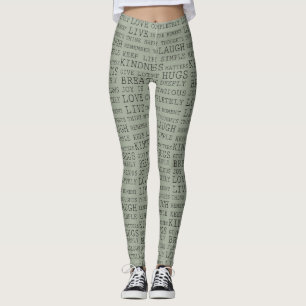 Inspirational Words Black Green Leggings