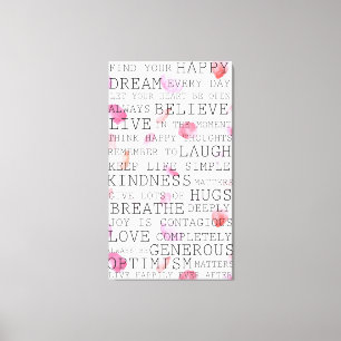 Inspirational Words Rose petals Canvas Print
