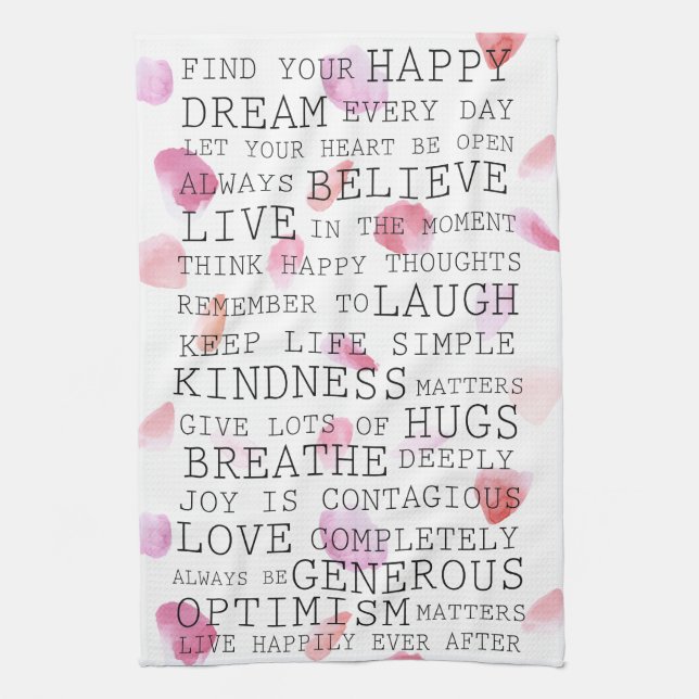 Inspirational words rose petals kitchen towel (Vertical)
